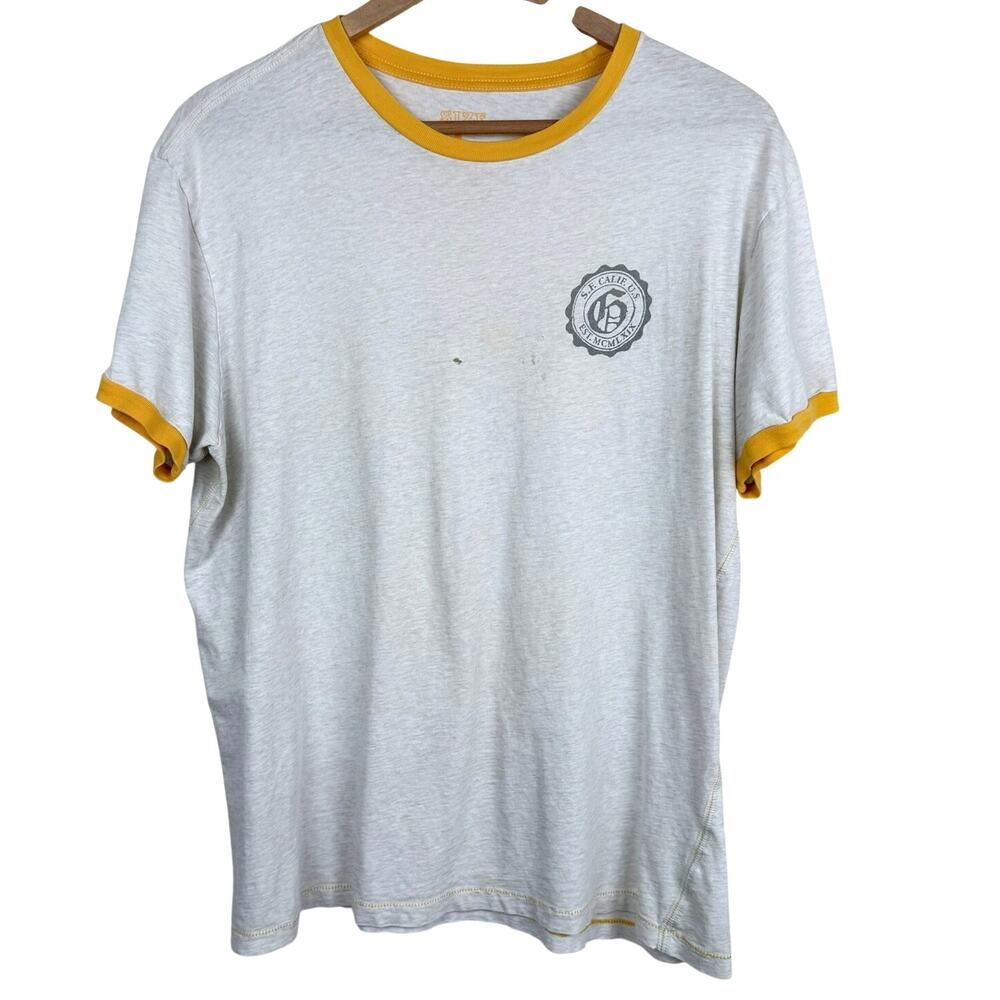 Vintage Gap Ringer T-Shirt Men's Large 100% Cotton Yellow Trim Logo Retro Y2K
